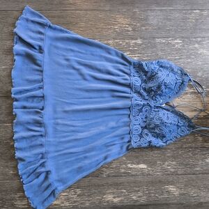 PINK Victoria's Secret Blue Ruffled Camisole Chemise